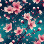 Fleur de cerisier fond turquoise galactique