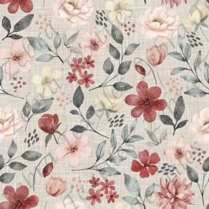 Fleur rouge et rosé fond lin taupe