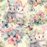 Lapin floral fond jaune