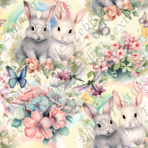 Lapin floral fond jaune