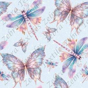 Libellule et papillon fond bleu