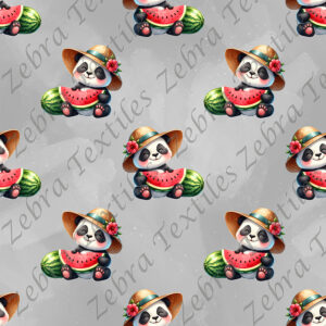 Panda chapeau et melon fond gris