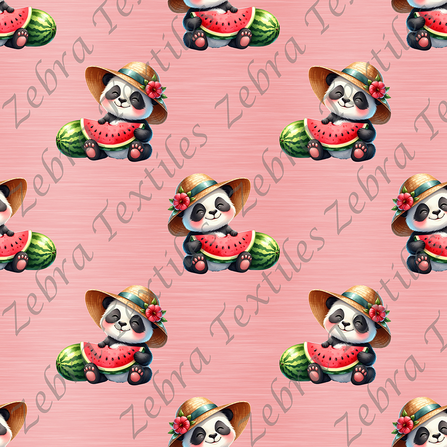 Panda chapeau et melon fond rose