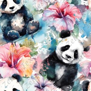 Panda et fleur hibiscus