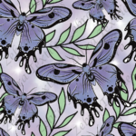 Papillon mauve et feuillage