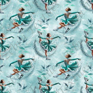 Patineuse turquoise feuillage fond glace