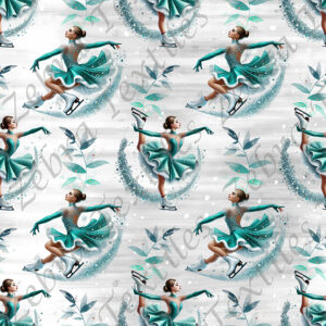 Patineuse turquoise feuillage fond gris