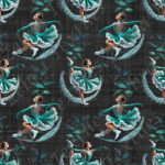 Patineuse turquoise feuillage fond noir