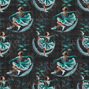 Patineuse turquoise feuillage fond noir