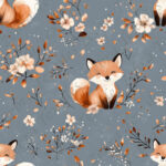 Renard floral fond gris