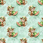 Singe et melon fond feuillage