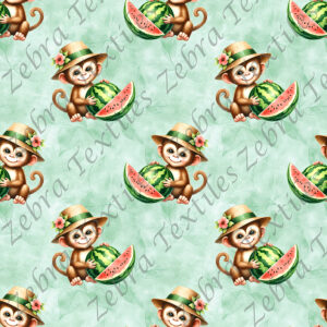 Singe et melon fond feuillage