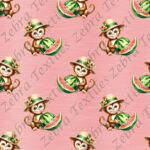 Singe et melon fond rose