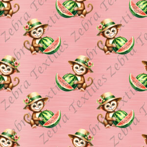 Singe et melon fond rose