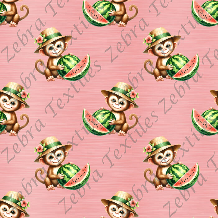 Singe et melon fond rose