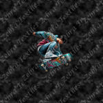Skateur stylé chandail bleu fond noir