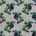 Skateur vert fond gris