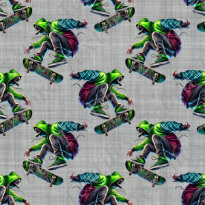 Skateur vert fond gris