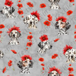Tête dalmatien floral rouge fond gris