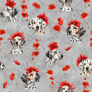 Tête dalmatien floral rouge fond gris