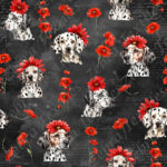 Tête dalmatien floral rouge fond noir