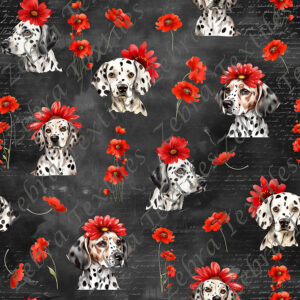 Tête dalmatien floral rouge fond noir