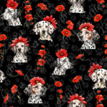 Tête dalmatien floral rouge fond patte