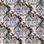 Vache blanche et brune floral fond gris