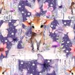 Vache et papillon mauve fond mauve