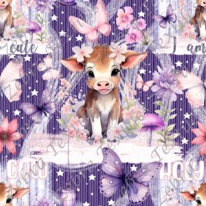 Vache et papillon mauve fond mauve