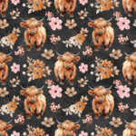 Vache Highland floral boho fond noir