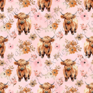 Vache Highland floral boho fond rose