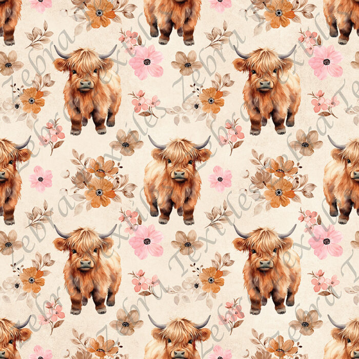 Vache Highland floral boho fond sable