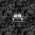 Voiture cartoon noir fond noir étoilé