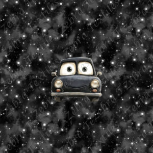 Voiture cartoon noir fond noir étoilé