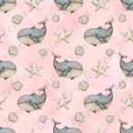Baleine et coquillage fond rose