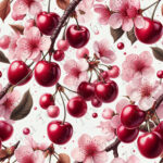 Cerise et branche de fleurs de cerisier