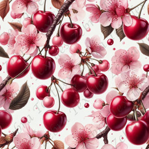 Cerise et branche de fleurs de cerisier