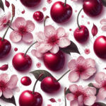 Cerise et fleur de cerisier fond blanc