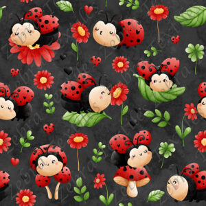 Coccinelle rouge fond noir