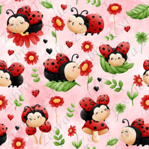 Coccinelle rouge fond rose