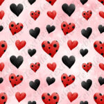 Coeur noir et rouge fond rose