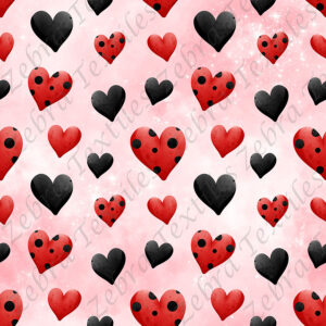 Coeur noir et rouge fond rose