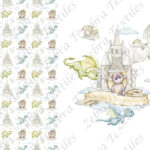 Dragon et château fond blanc Panneau doudou