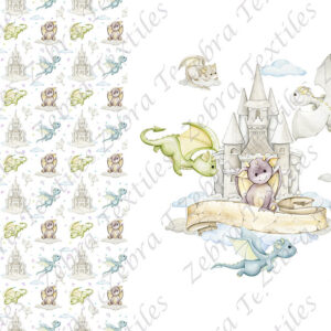 Dragon et château fond blanc Panneau doudou