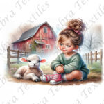 Fille et ferme fond blanc