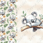 Koala dodo et feuillage fond beige Panneau doudou