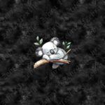 Koala dodo et feuillage fond noir
