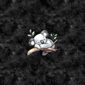 Koala dodo et feuillage fond noir
