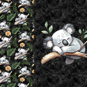 Koala dodo et feuillage fond noir Panneau doudou